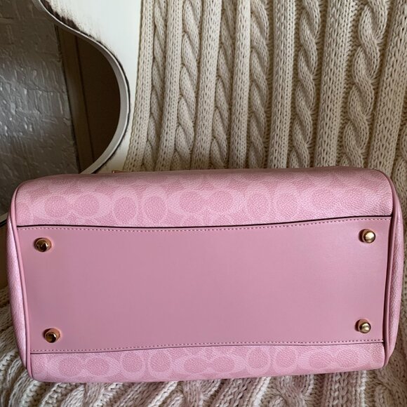 NWT  Coach Rowan large satchel bag in signature canvas Gold/Powder Pink - Picture 3 of 3